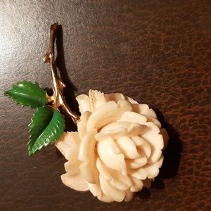 Vintage Carved Resin Rose Brooch